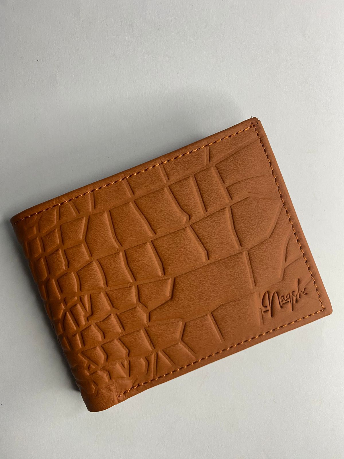 Tan Croc-Textured Leather Wallet#1001