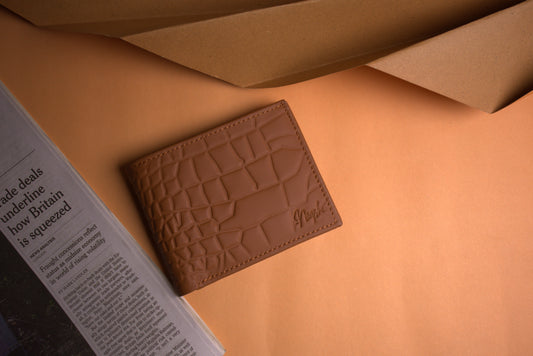 Tan Croc-Textured Leather Wallet#1001